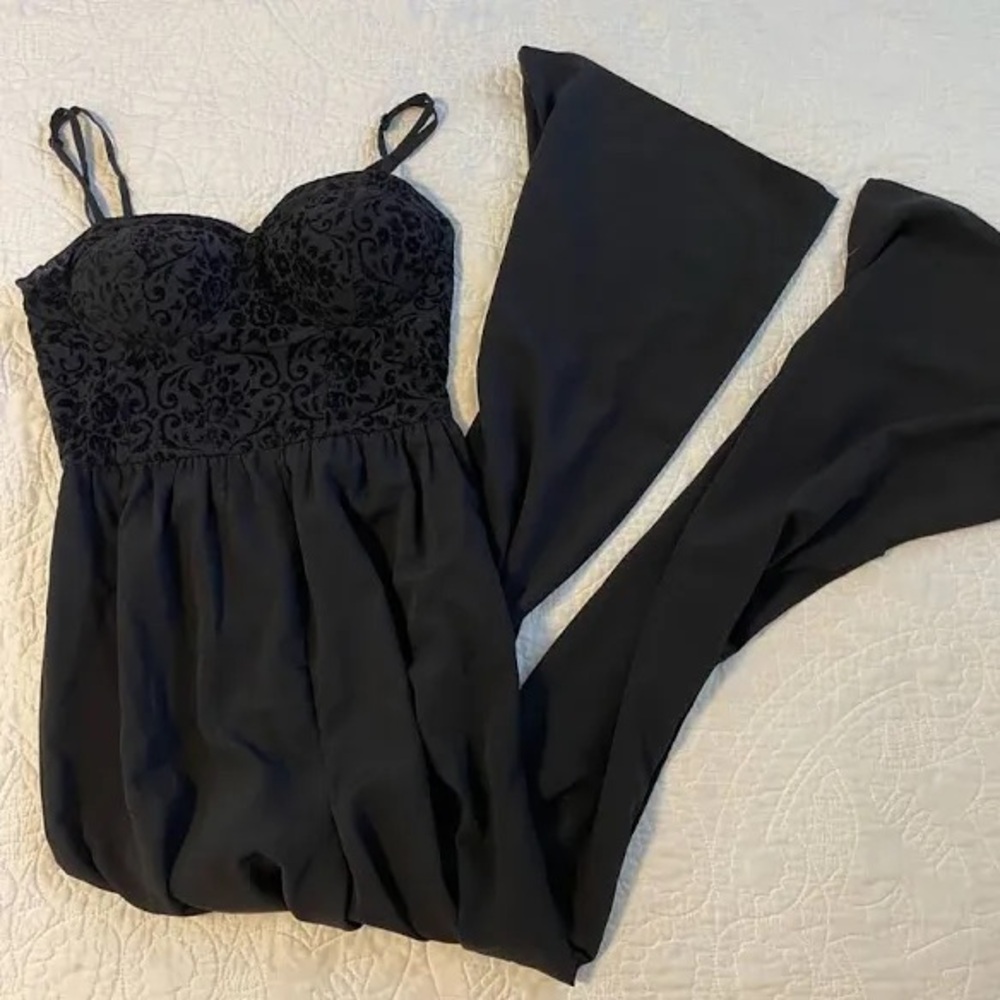 Black velvet top jumpsuit